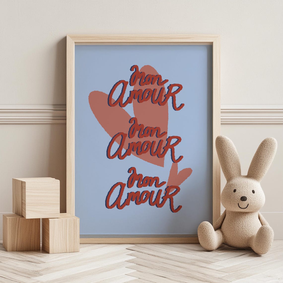 Mon Amour Nursery Art Print Hand Drawn Kids Room Decor