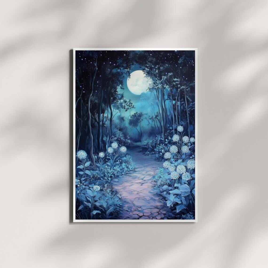 Moonlit Enchanted Garden Path, Mystical Night Forest Art Print - Image 5