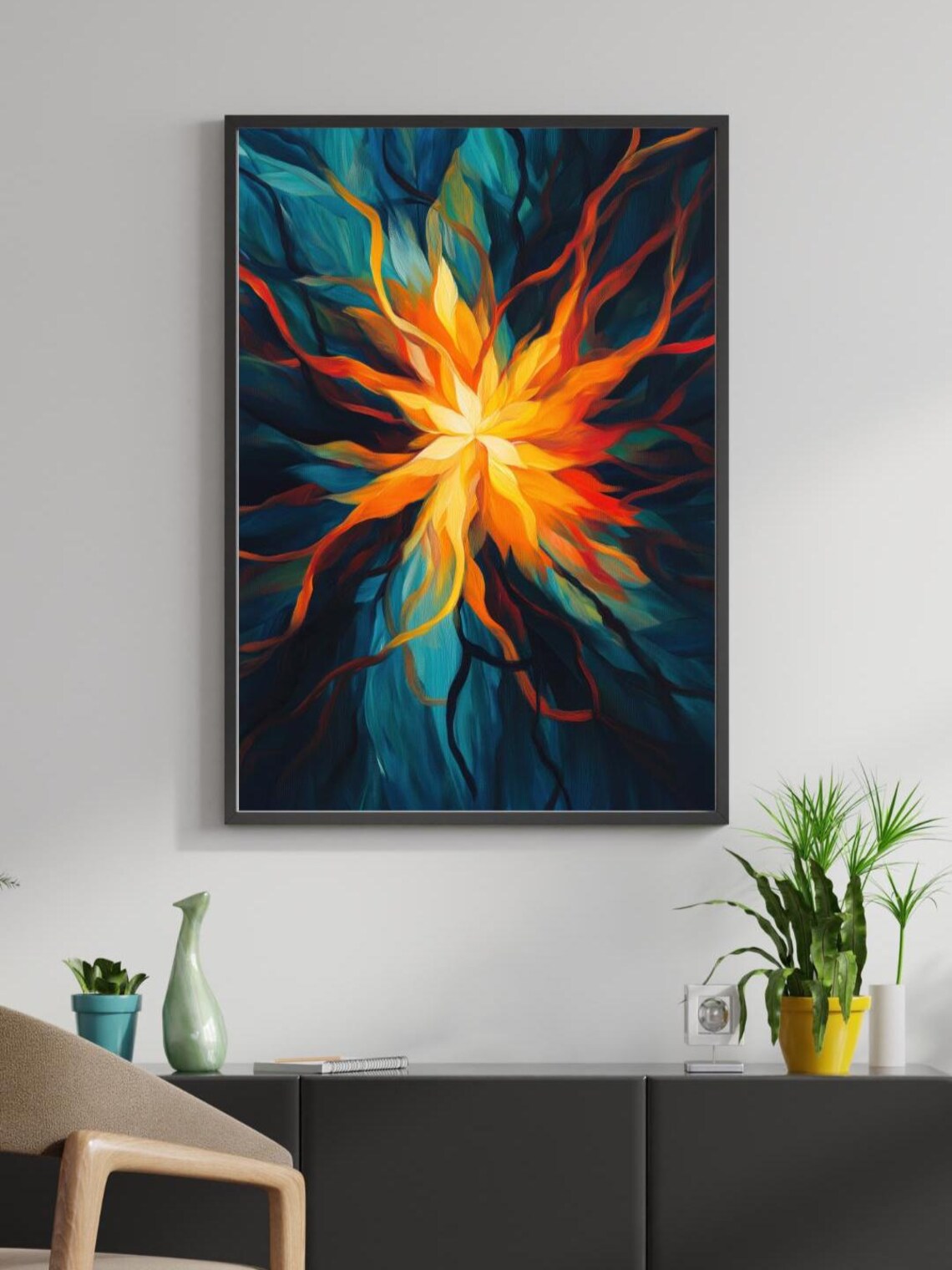 Fiery Bloom Abstract Flower Explosion Art Print - Image 3