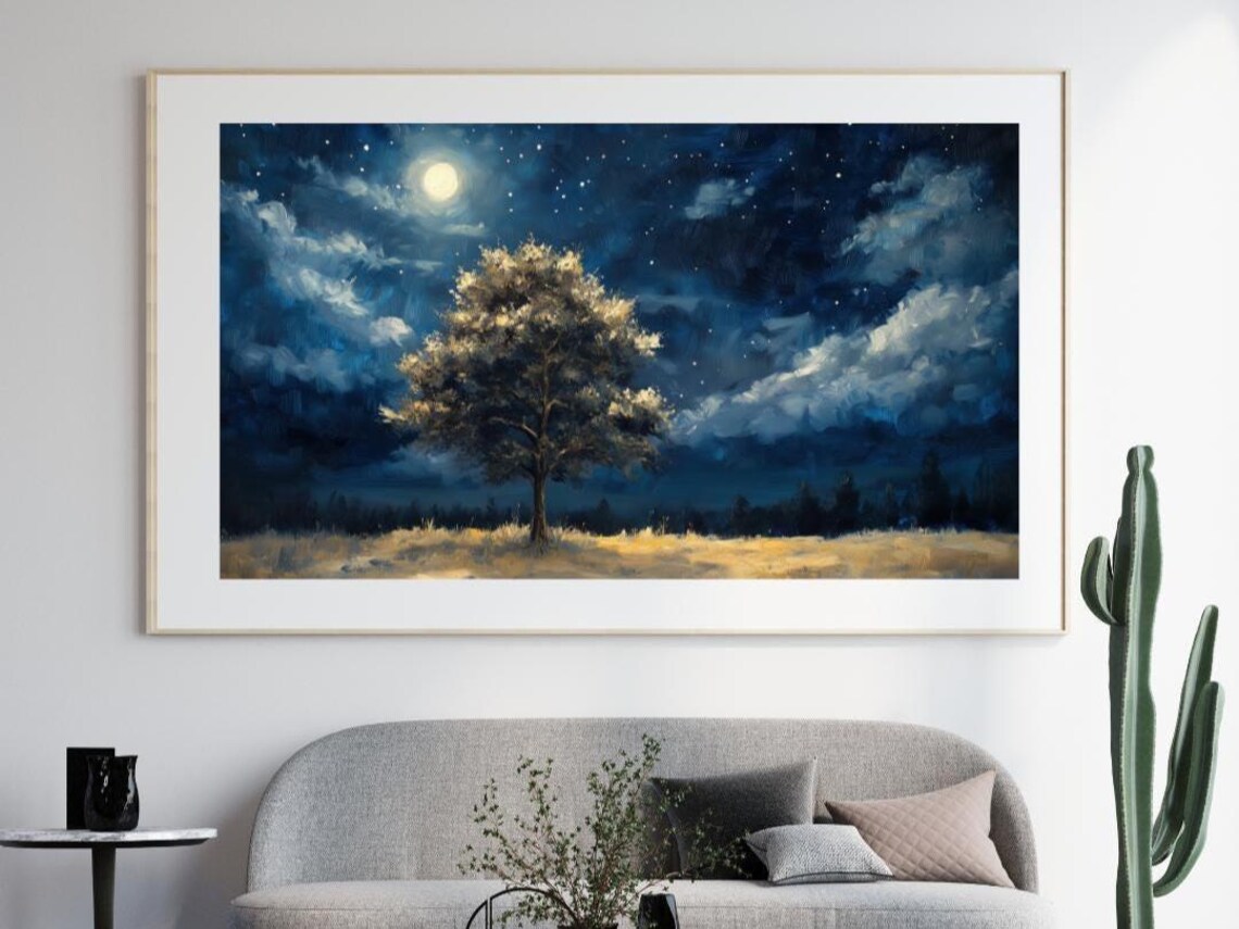 Midnight Tree Oil Painting, Starry Night Art Print - Image 5