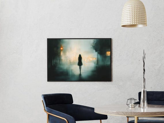 Misty Silhouette in City Lights, Moody Abstract Scene