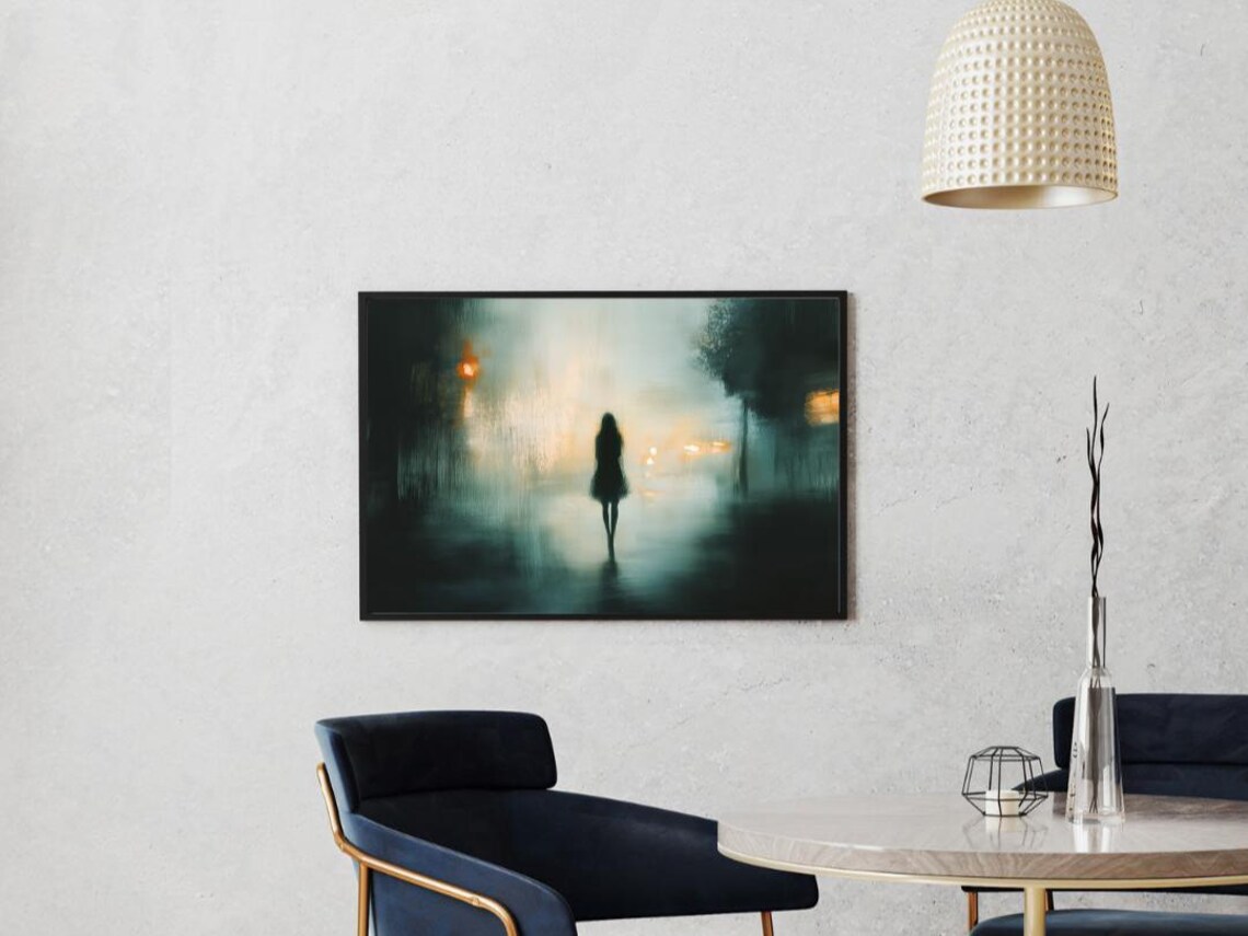 Misty Silhouette in City Lights, Moody Abstract Scene