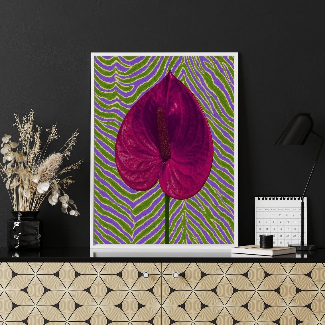 Magenta Anthurium Flower Purple Stripe Bold Pop Botanical Poster