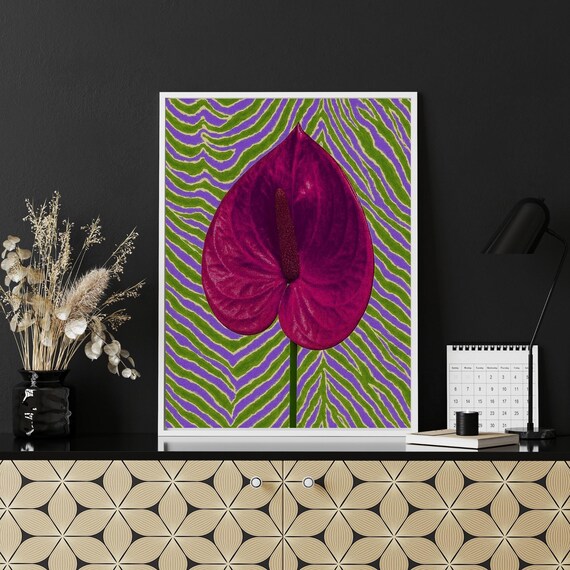 Magenta Anthurium Wall Art Bold Pop Flower Print Tropical Botanical Poster Christmas Gift For Her Home Decor