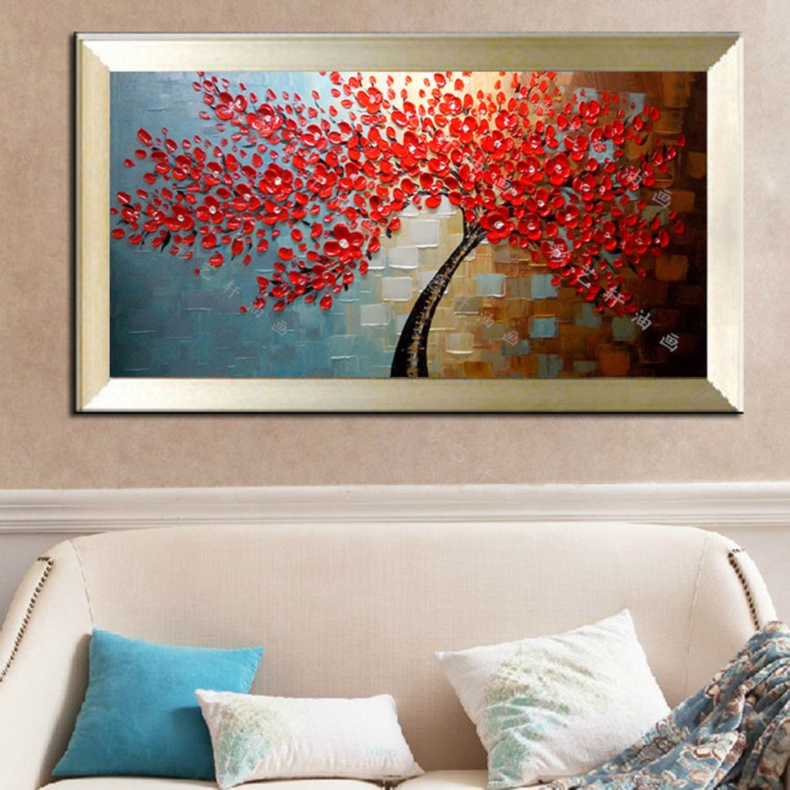 Red Blossom Money Tree Gold Frame Feng Shui Prosperity Poster - Image 5