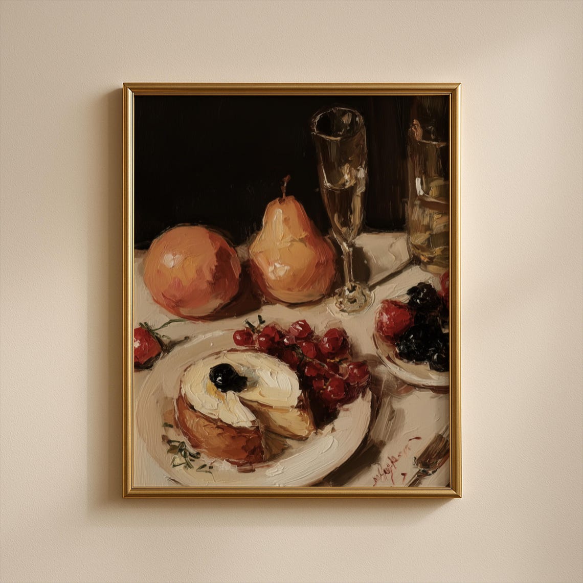 Cherry Cake Champagne Fruit Moody Still Life Kitchen Art Poster