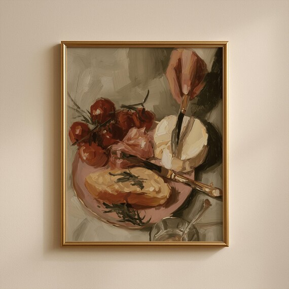 Vintage Cherry Cake Still Life Art Print Moody Kitchen Decor A4 Png
