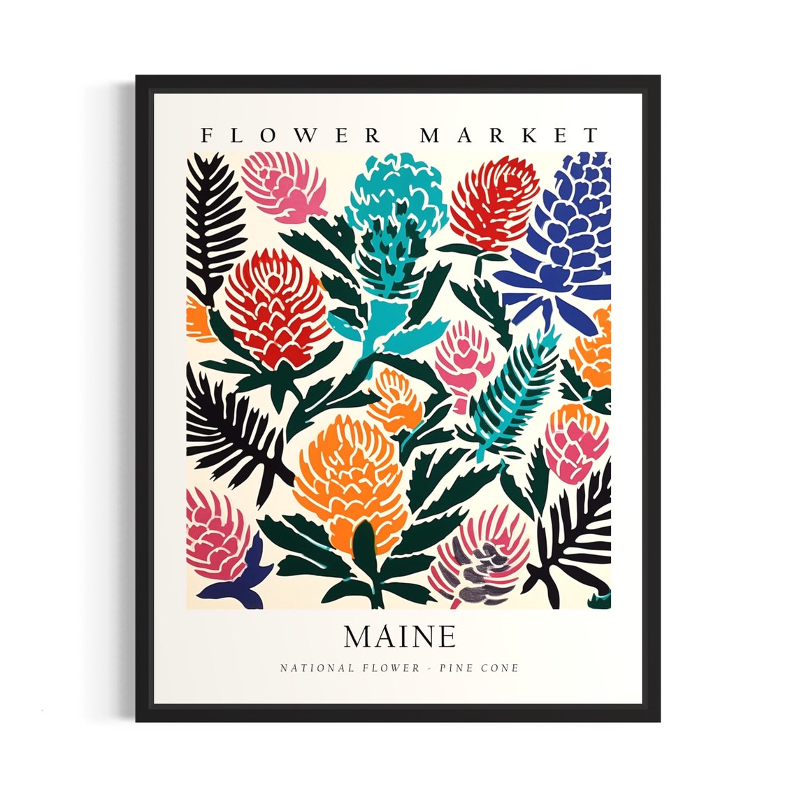 Maine Flower Market Pine Cone Botanical Artwork Decor Poster