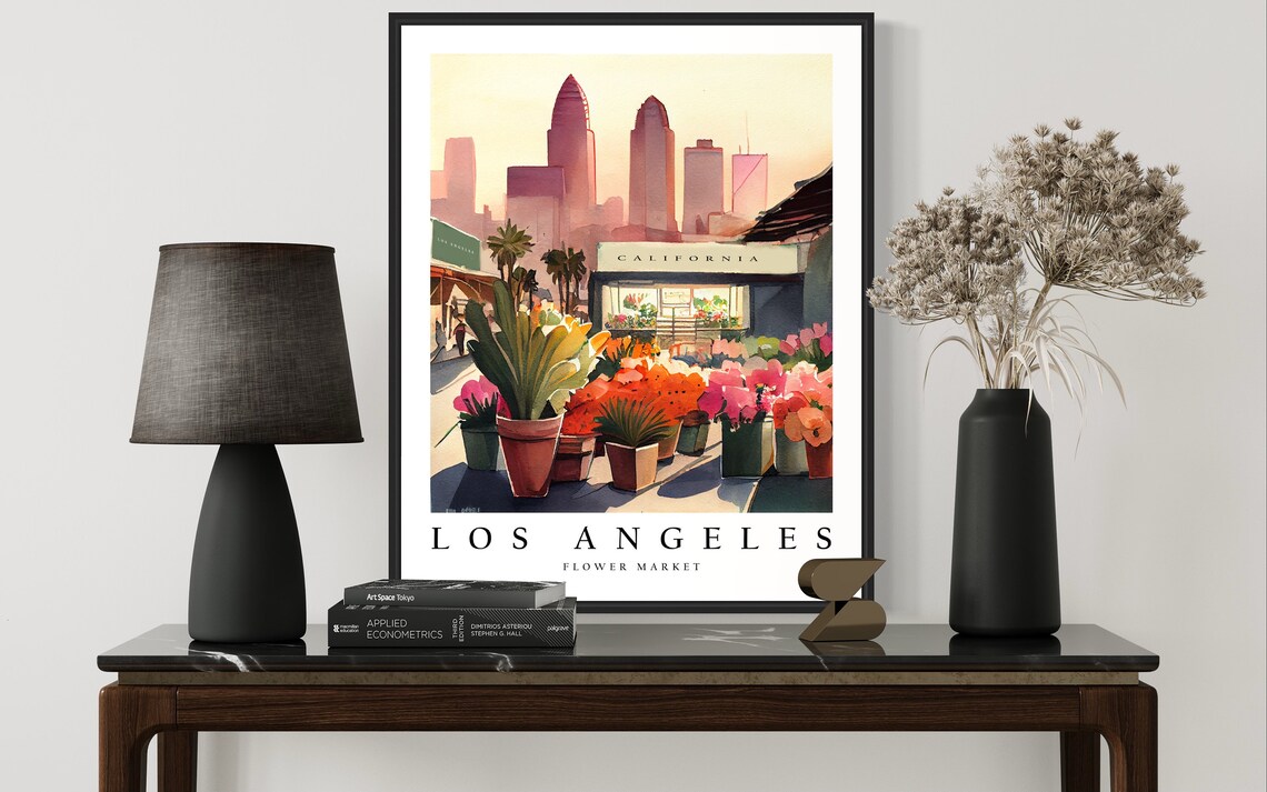 Los Angeles Flower Market Skyline Watercolor Blooming Stalls Poster - Image 2
