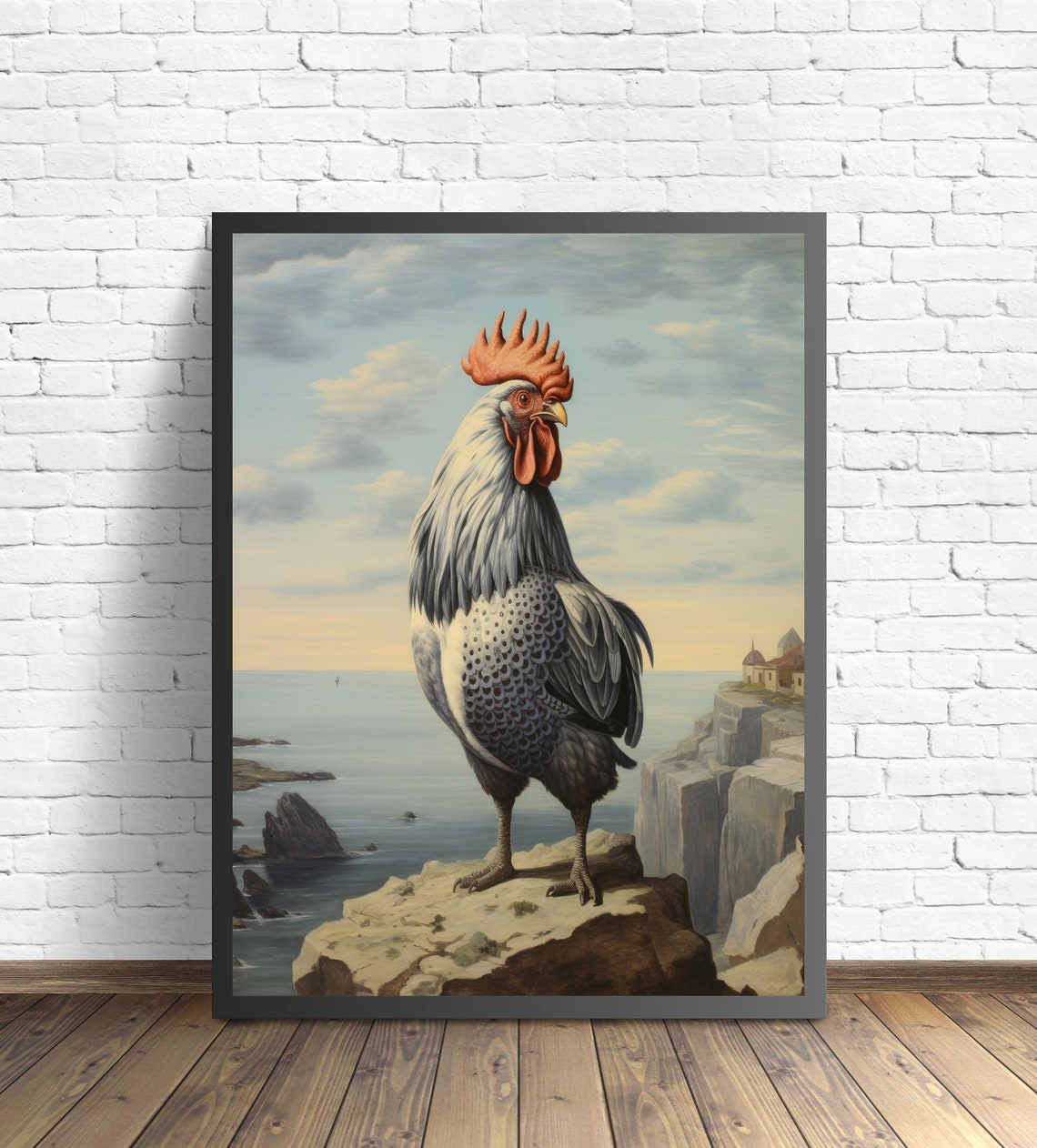 Plymouth Rock Rooster Standing On A Rocky Coastal Cliff Poster - Image 2
