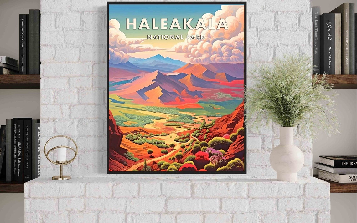 Haleakala National Park Volcanic Crater Colorful Peaks Travel Poster - Image 2