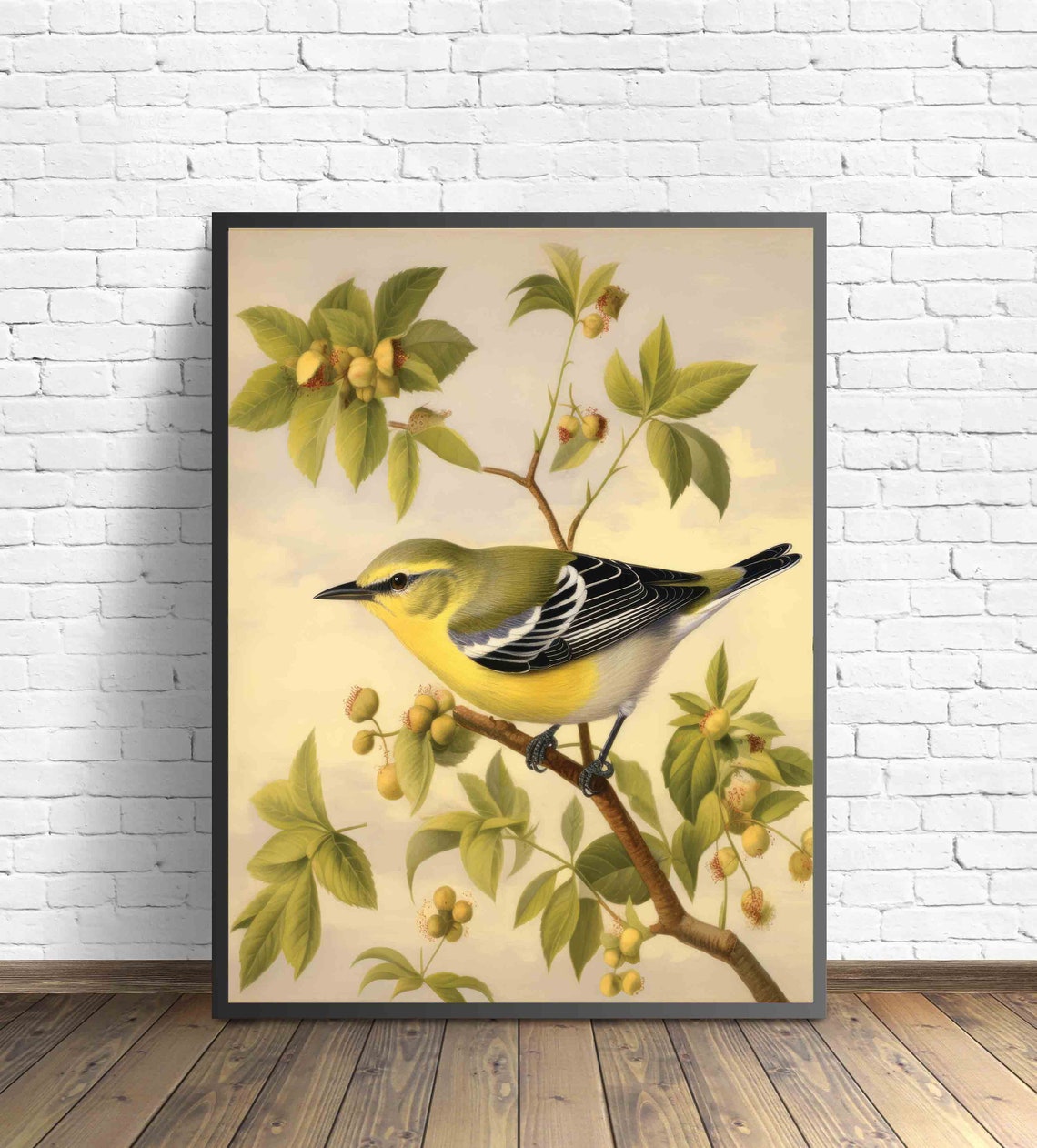 Yellow Warbler Songbird Perched Vintage Naturalist Art Print