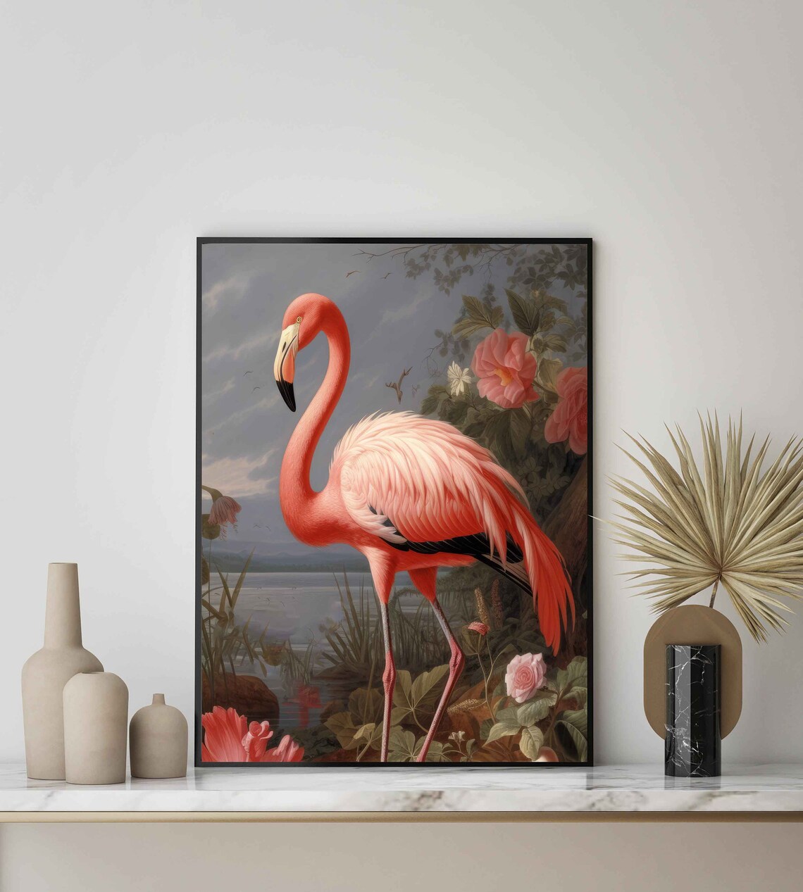 Elegant Flamingo Botanical Garden Pink Bird Vintage Style Poster - Image 2
