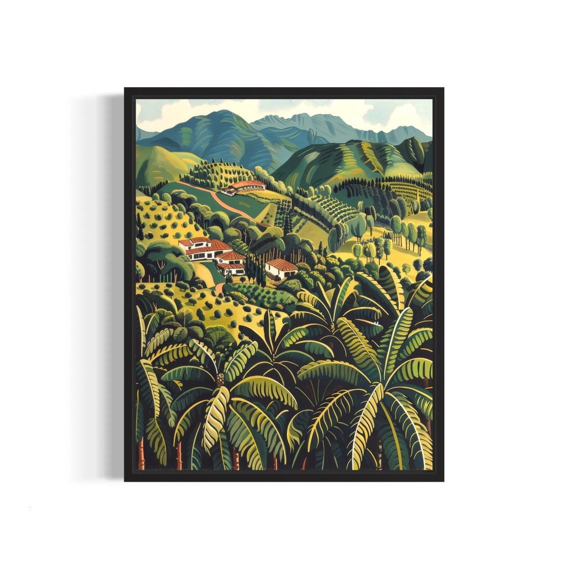 Coffee Plantation Tropical Mountain Farm Vintage Landscape Poster