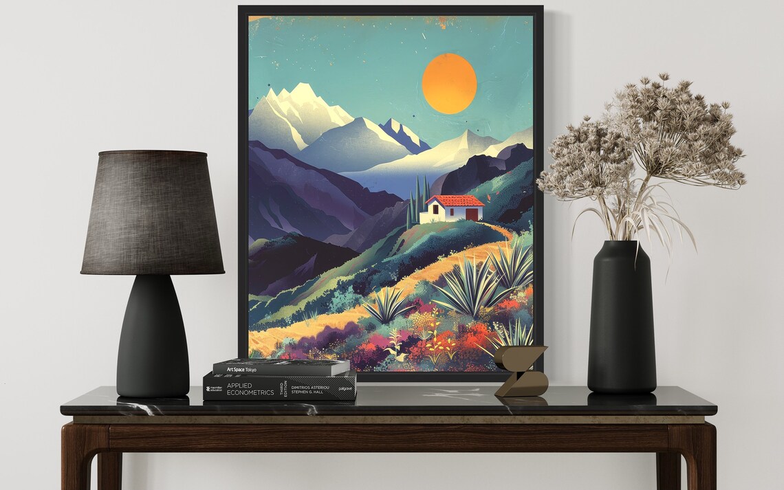 Andes Mountains Hillside White House Red Roof Vintage Retro Poster - Image 2