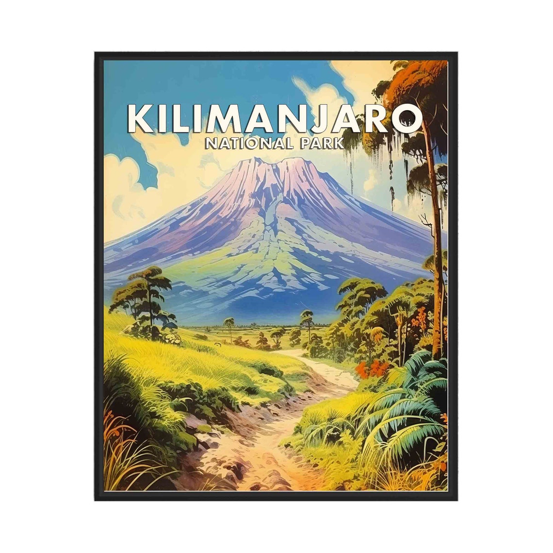 Kilimanjaro National Park Snowcapped Peak Trail Vintage Poster
