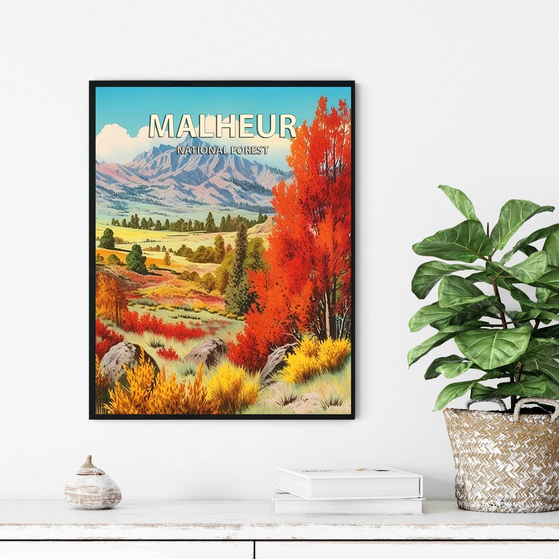 Malheur National Forest Autumn Foliage Mountain Retro Travel Poster - Image 2