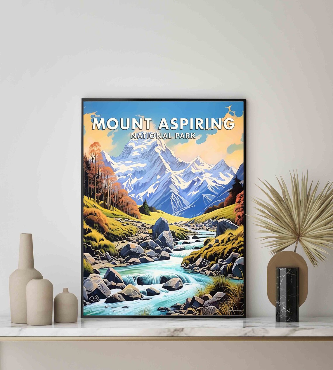 Mount Aspiring National Park Snow Peak Stream Vintage Travel Poster - Image 2