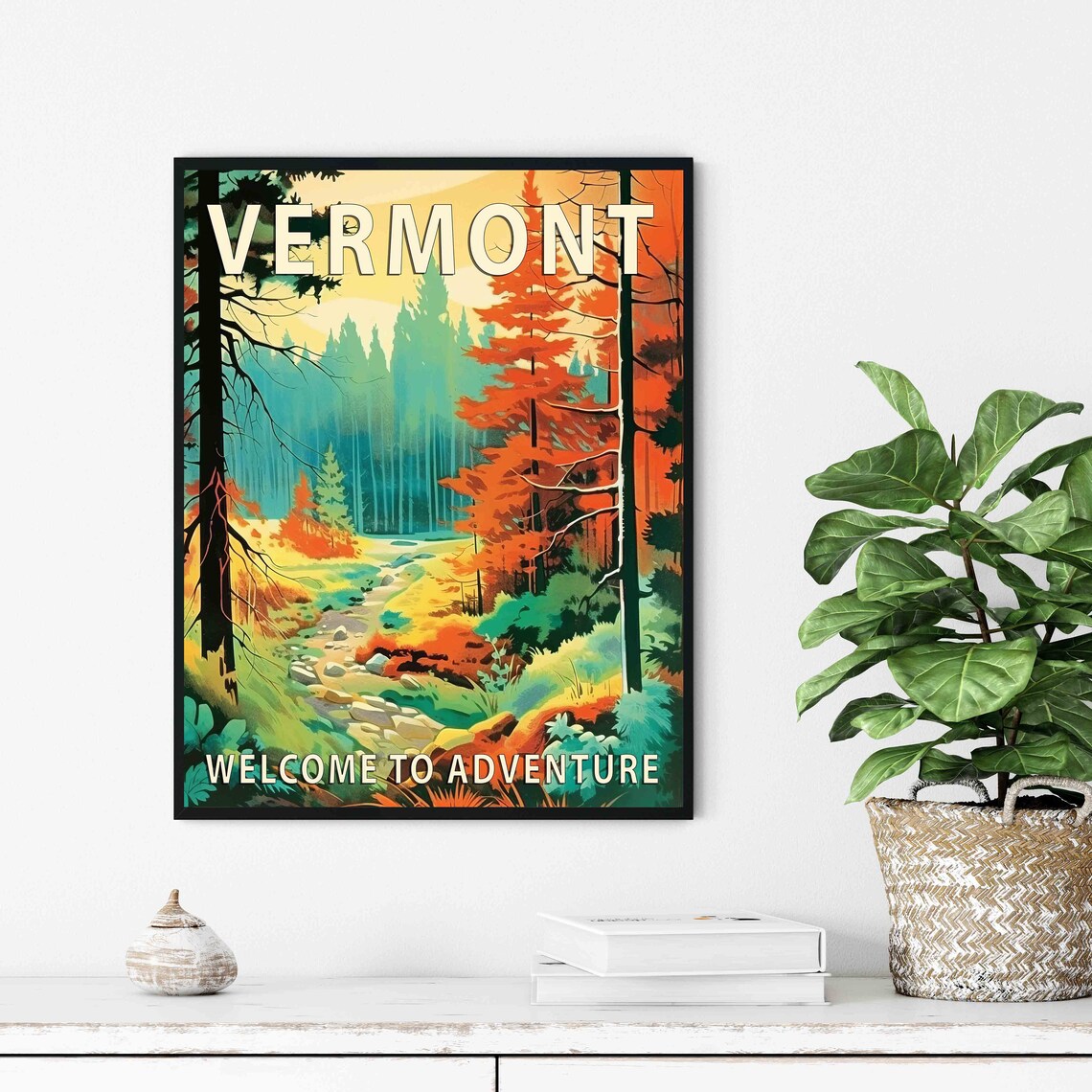 Vermont Autumn Forest Stream Welcome to Adventure Travel Poster - Image 2