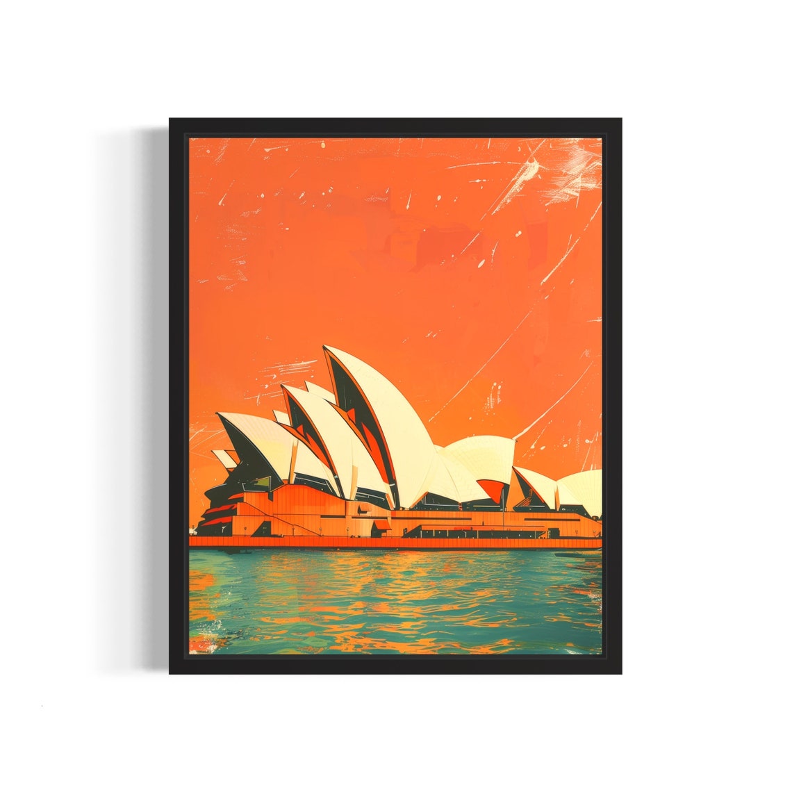 Sydney Opera House Sunset Poster in Bold Orange and Teal Pop Art