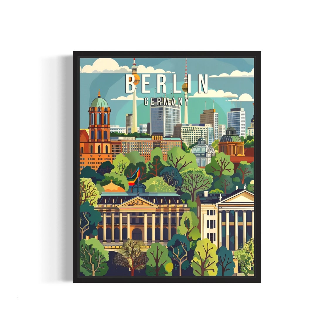 Berlin Germany City Skyline With TV Tower and Cathedral Retro Poster