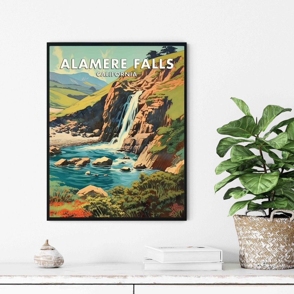 Alamere Falls California Coastal Tidefall Vintage Travel Poster - Image 3