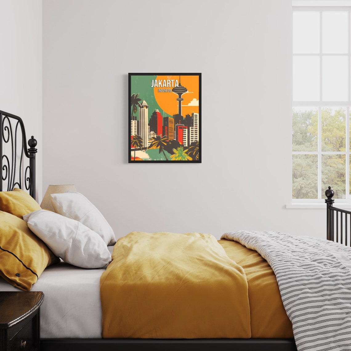 Jakarta Indonesia Bold Retro City Skyline Vintage Travel Poster - Image 3