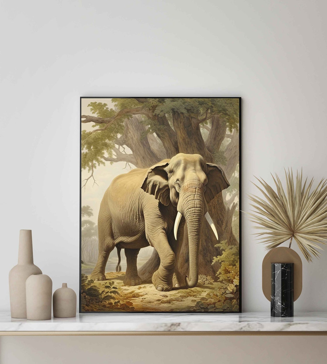 Elephant Beneath Ancient Trees Majestic Vintage Wildlife Art Poster - Image 2
