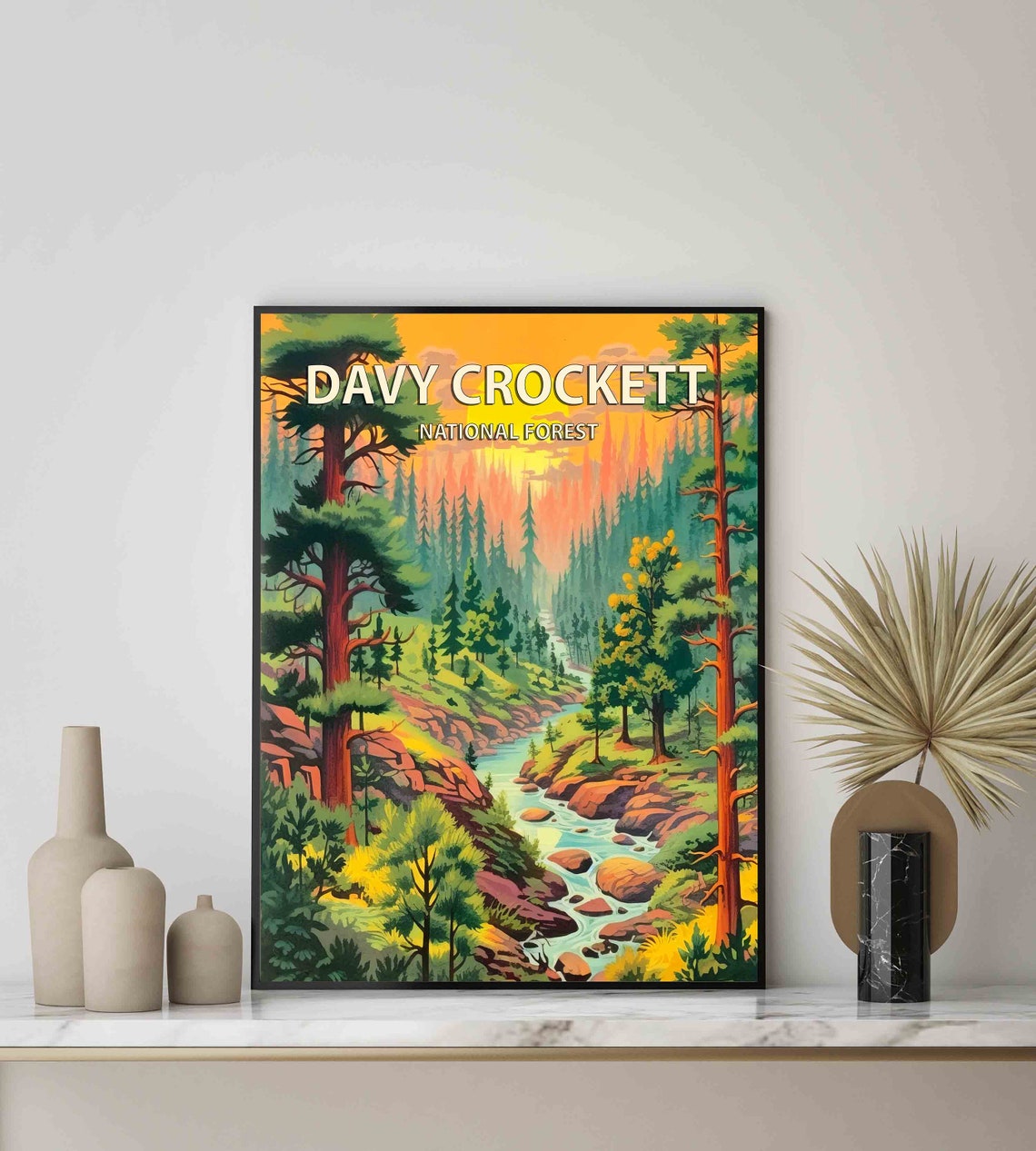 Davy Crockett National Forest Sunset Pines Stream Travel Poster - Image 3