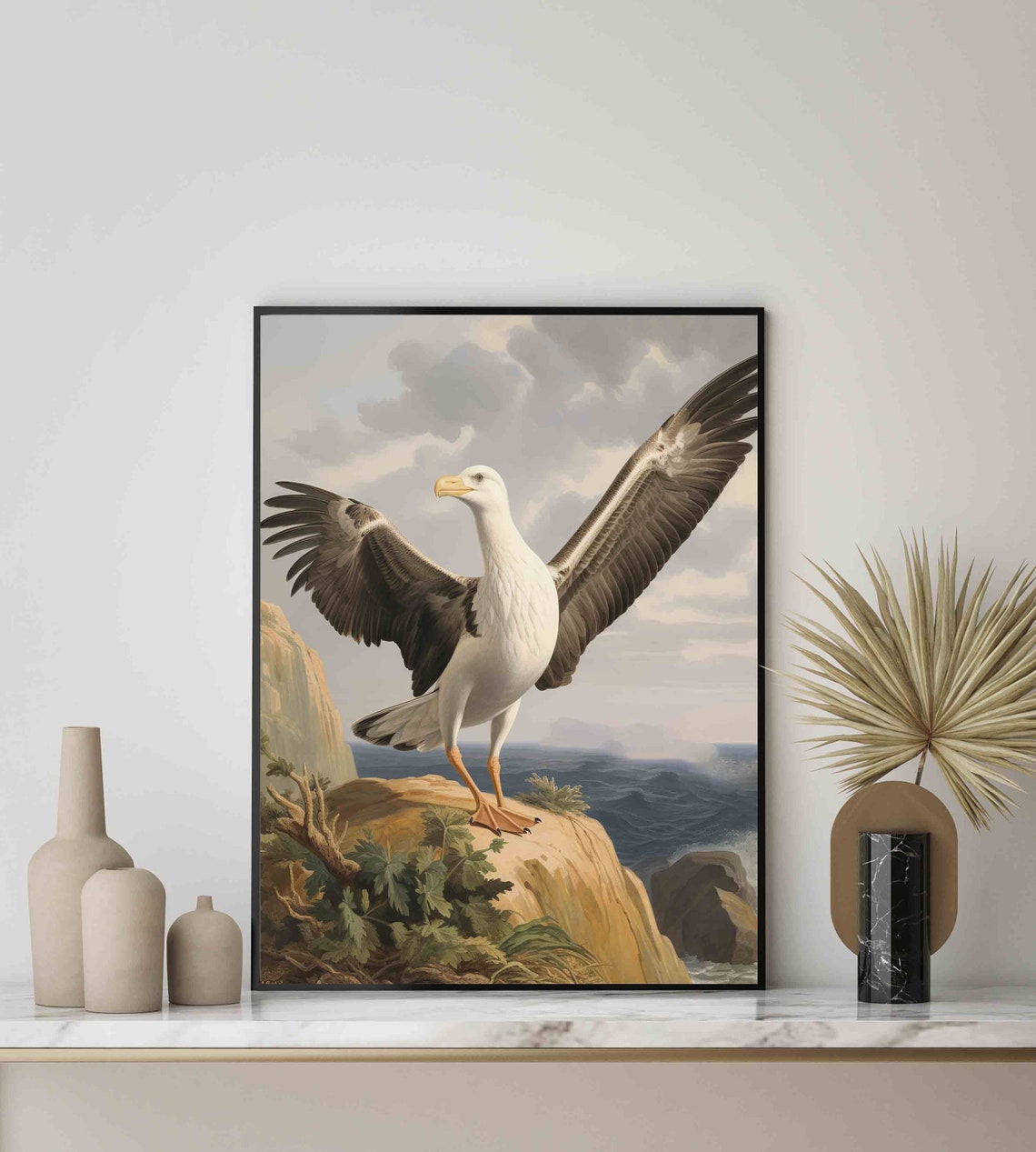 Great Albatross Seabird Spread Wings on Coastal Cliff Vintage Poster - Image 2