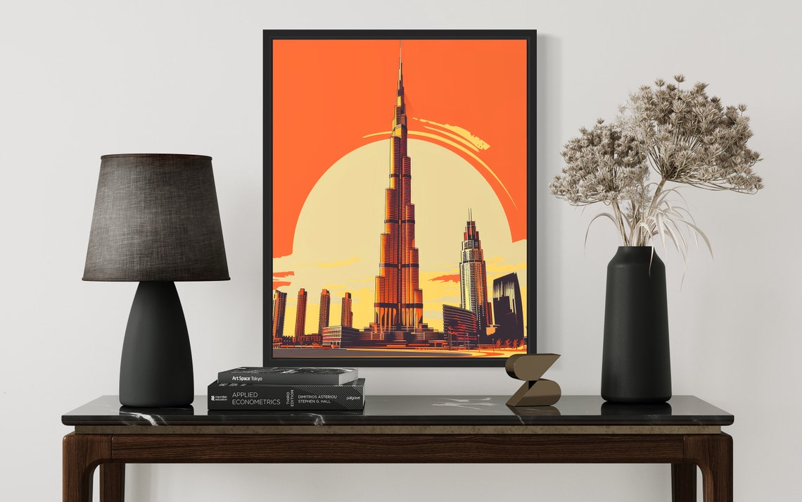 Burj Khalifa Dubai Sunset Orange Desert Skyscraper Landmark Poster - Image 3