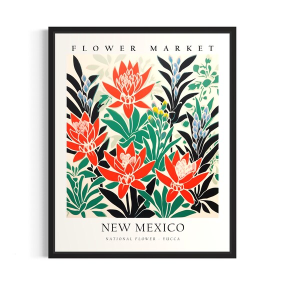 New Mexico Flower Market Desert Yucca Blossom Botanical Poster