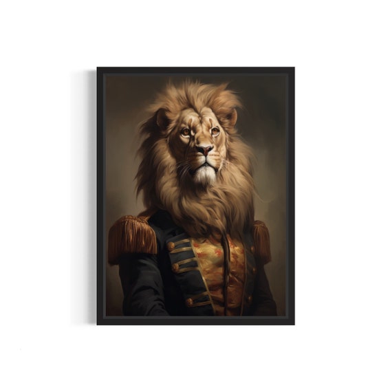 Regal Lion Officer Portrait in Ornate Uniform Vintage Art Poster