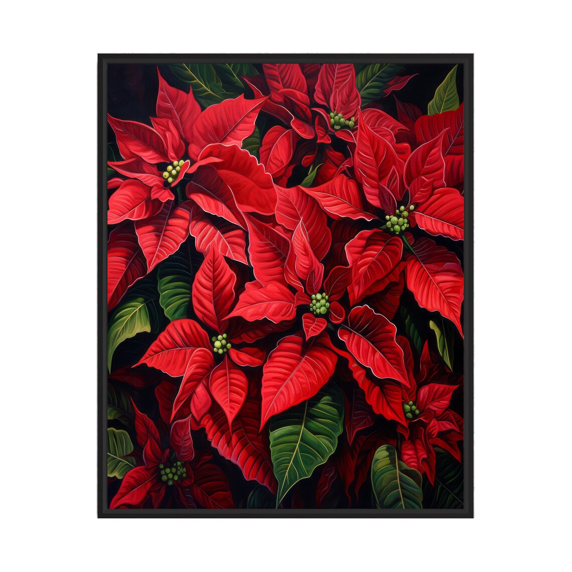 Red Poinsettias in Bloom Holiday Botanical Floral Art Poster