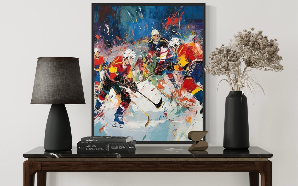 Ice Hockey Abstract Painting Art Print Colorful Abstract Wall Art Poster - Image 2