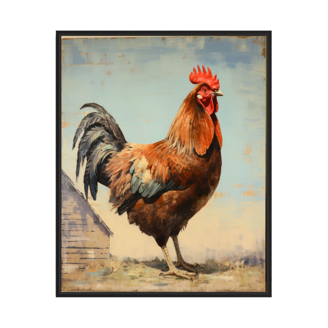 Rhode Island Red Rooster Standing Proud Farmyard Vintage Bird Poster