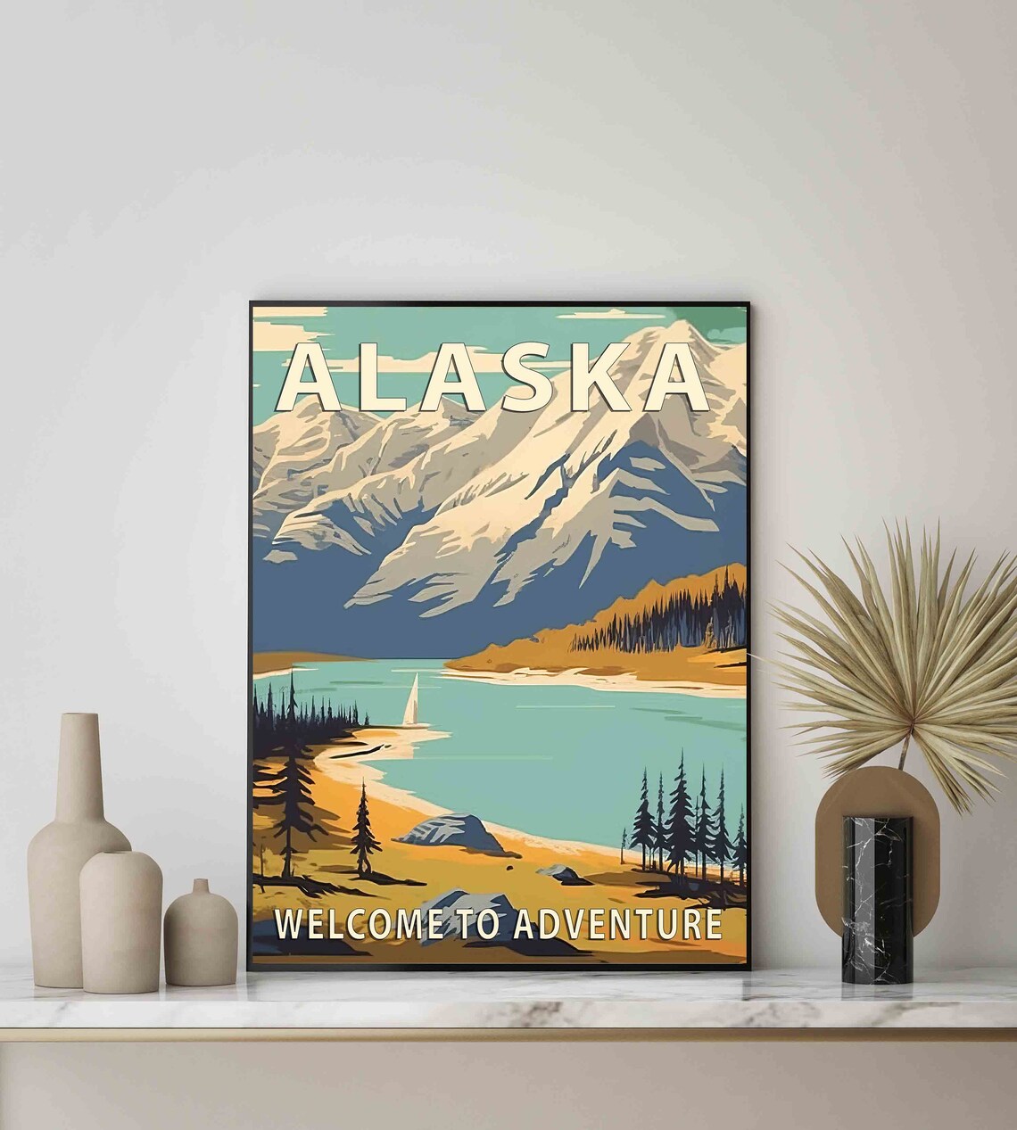 Alaska Mountain Lake Sailing Adventure Vintage Travel Poster - Image 3