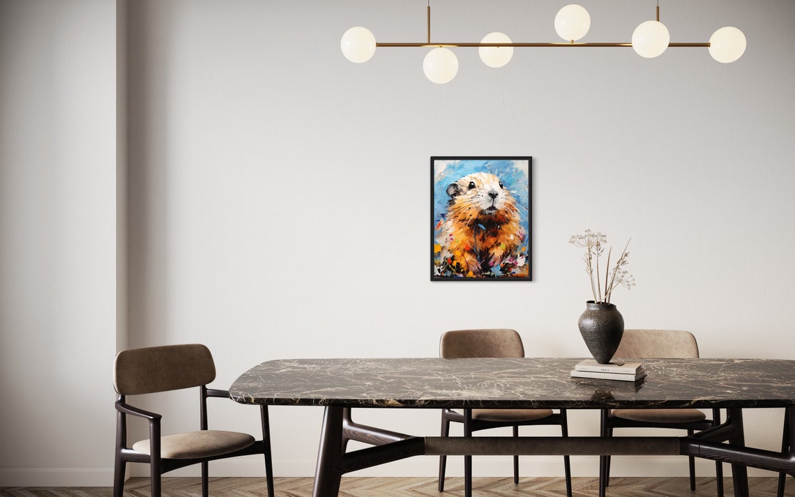 Cute Lemming Portrait Colorful Abstract Golden Rodent Art Poster - Image 2