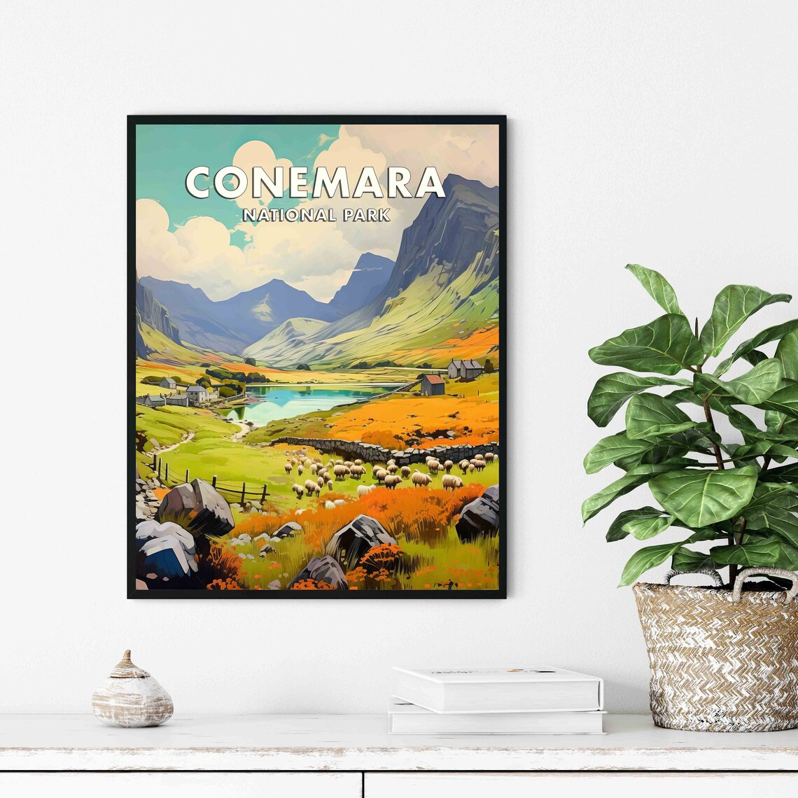 Connemara National Park Ireland Sheep Valley Lake Retro Poster - Image 3