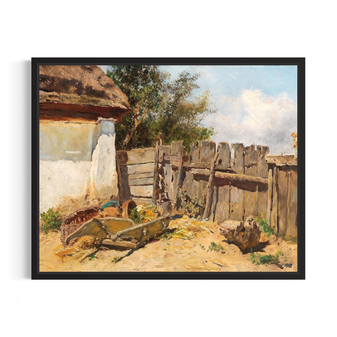 Wheelbarrow Of Harvest Vegetables By Farm Fence Vintage Art Poster