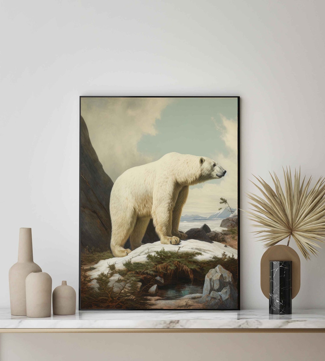 Vintage Polar Bear On Arctic Rocks Wildlife Natural History Poster - Image 2
