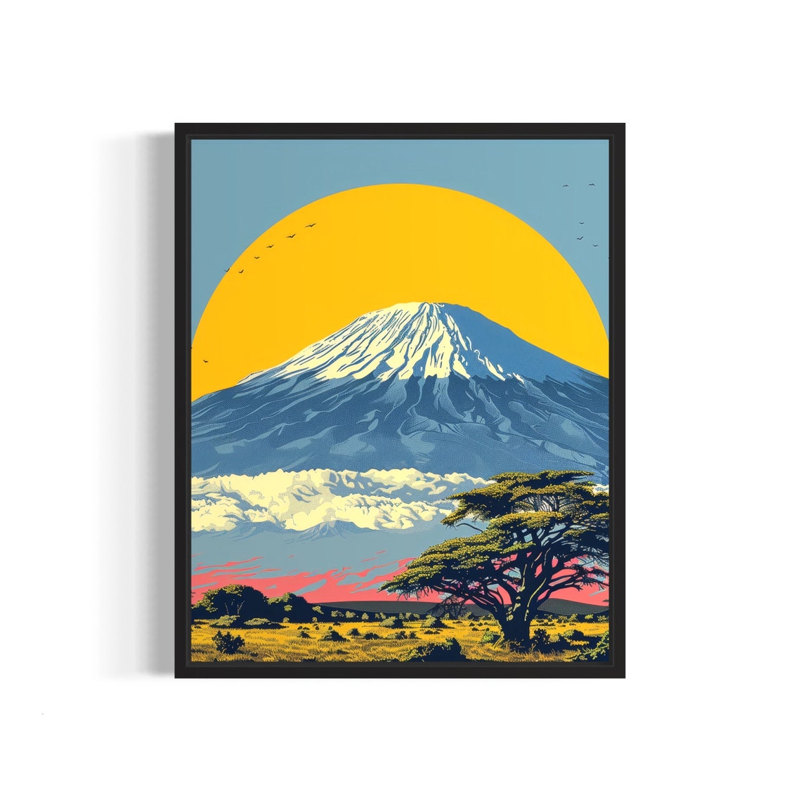Mount Kilimanjaro African Safari Sunset Vintage Landmark Poster