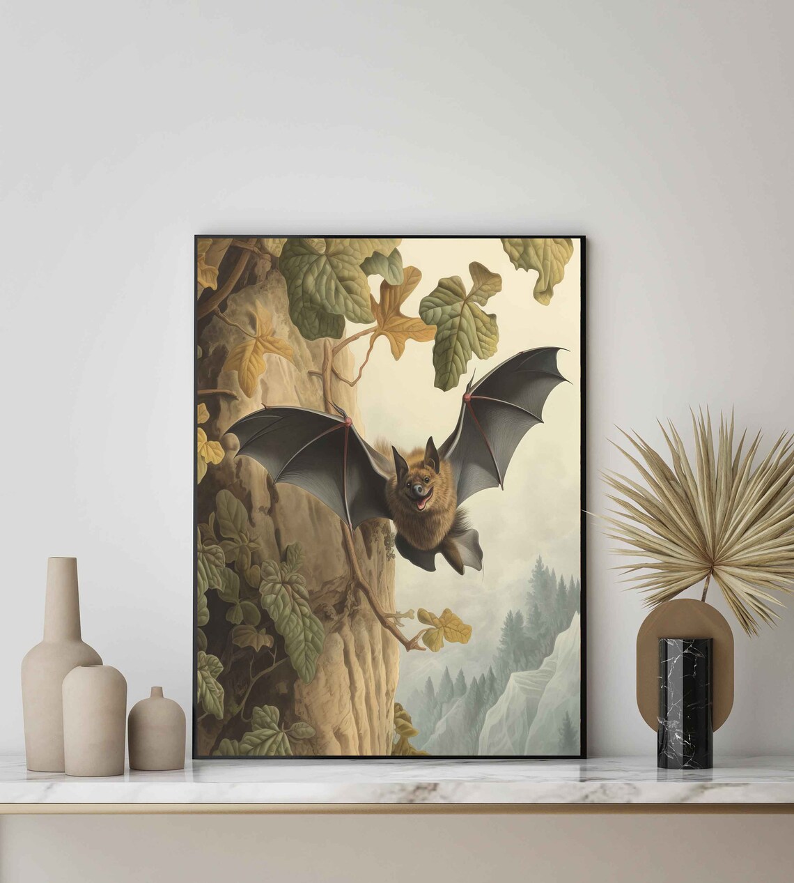 Flying Bat at Dusk Moody Vintage Naturalist Wildlife Art Poster - Image 2