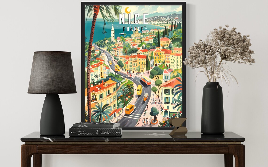 Nice France Riviera Winding Street Bay of Angels Vintage Travel Poster - Image 2