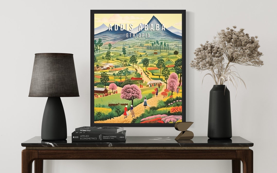 Naive Addis Ababa Ethiopia Countryside Folk Art Village Poster - Image 3