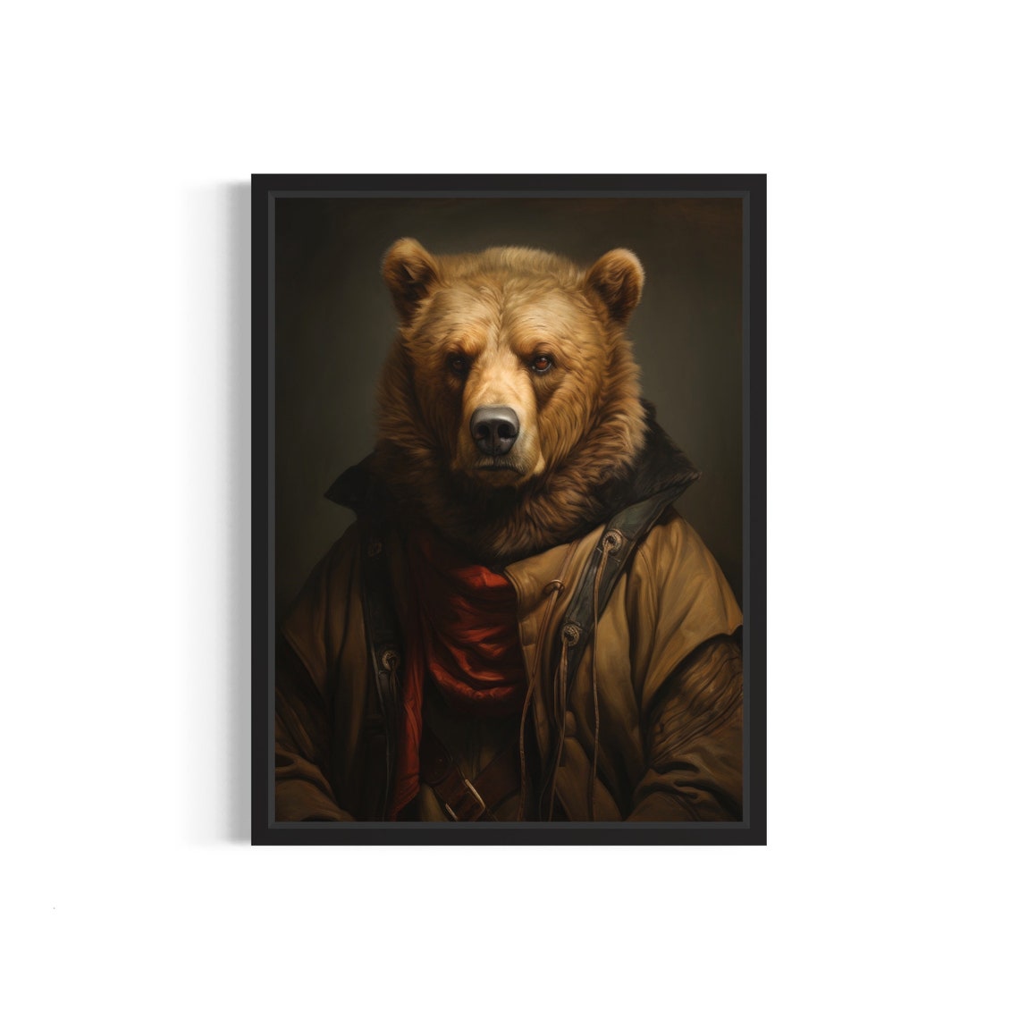 Brown Bear Vintage Portrait in Explorer Coat and Red Scarf Poster
