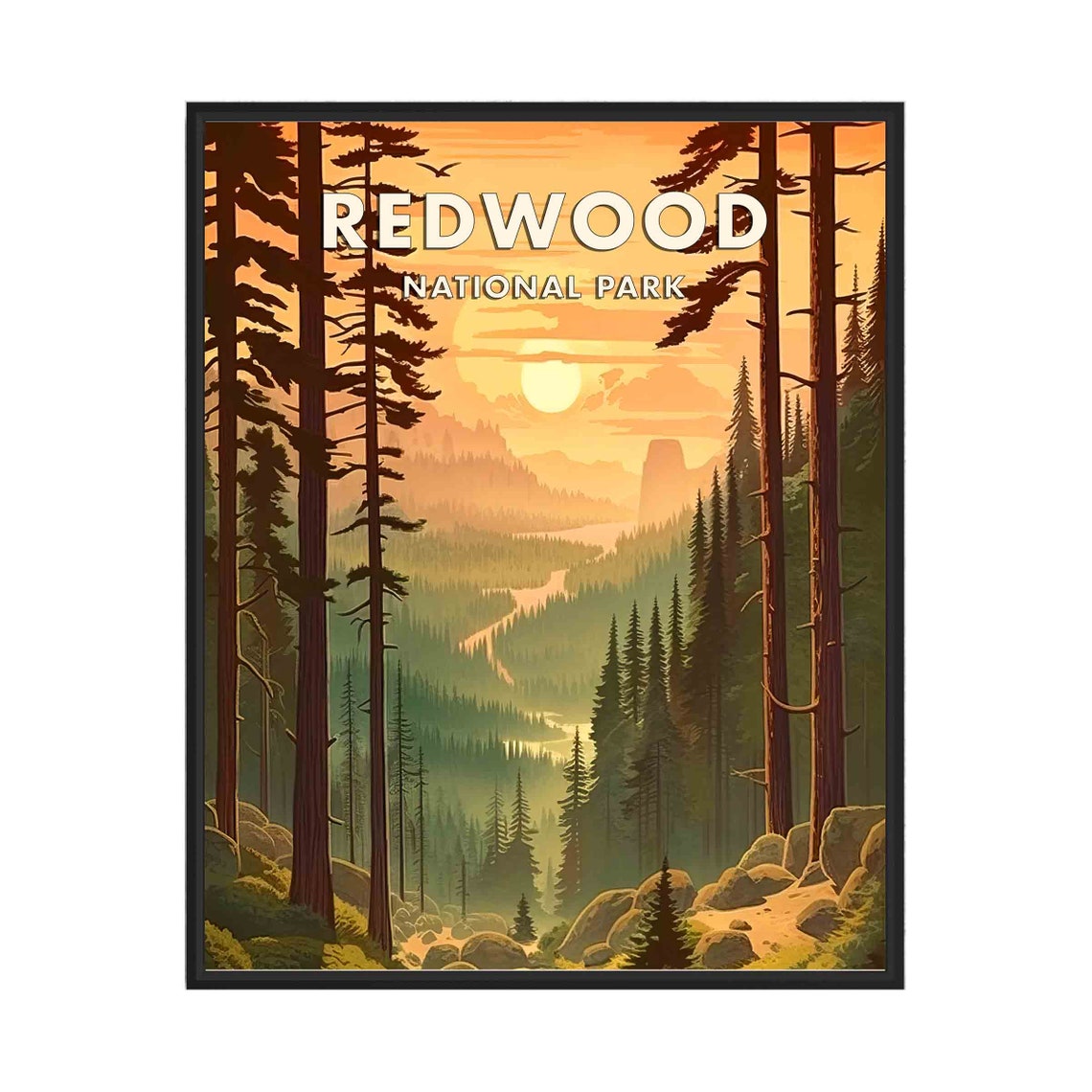 Redwood Forest Sunset Giant Trees Poster National Park California Art