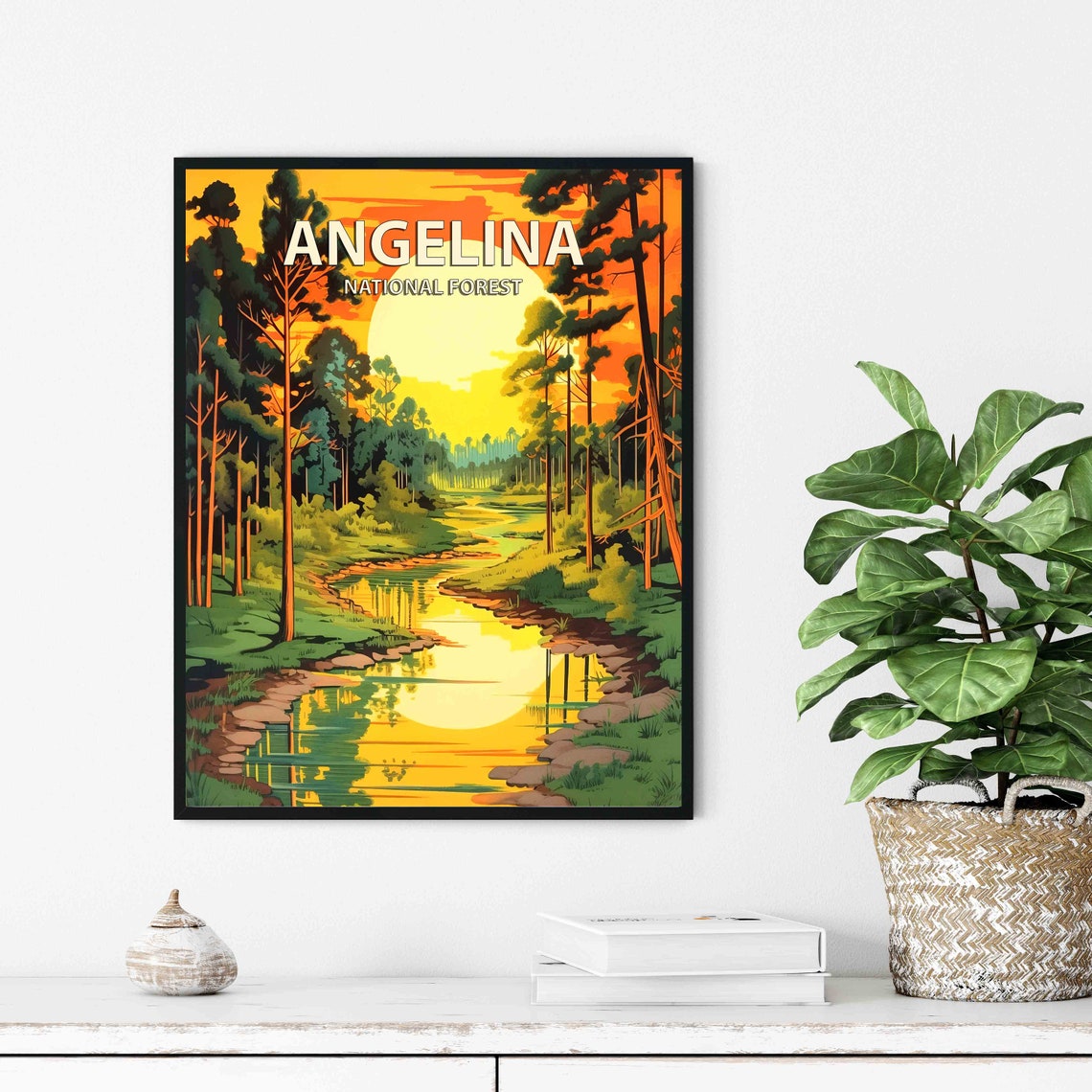 Angelina National Forest Tall Pine Sunset Vintage Travel Poster - Image 2