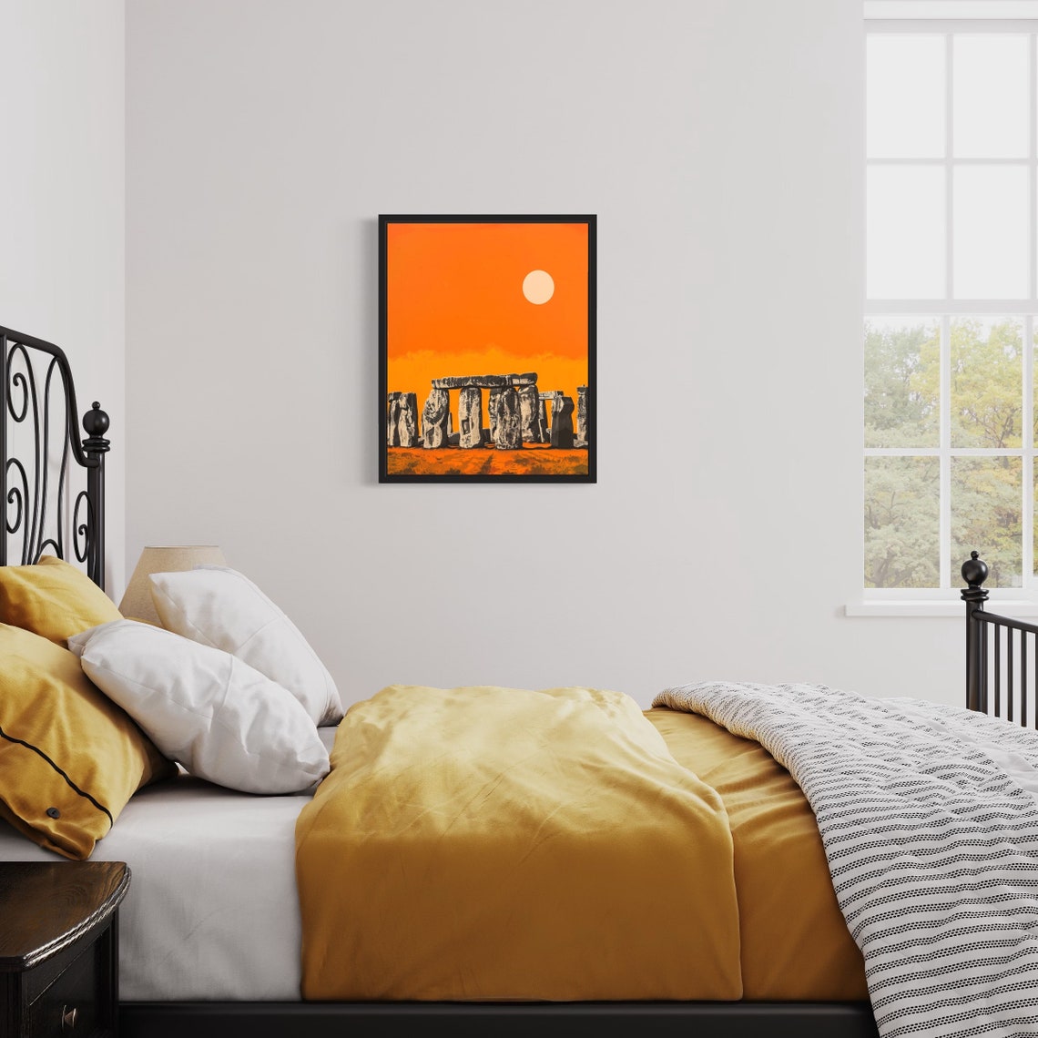 Stonehenge Sunset Poster with Ancient Stones Under Orange Sky - Image 2