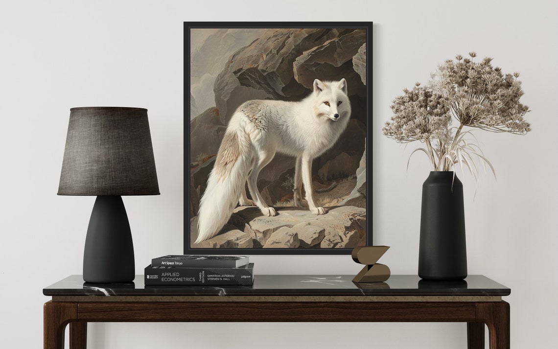 Vintage Arctic Fox In White Winter Coat Rocky Den Art Poster - Image 3